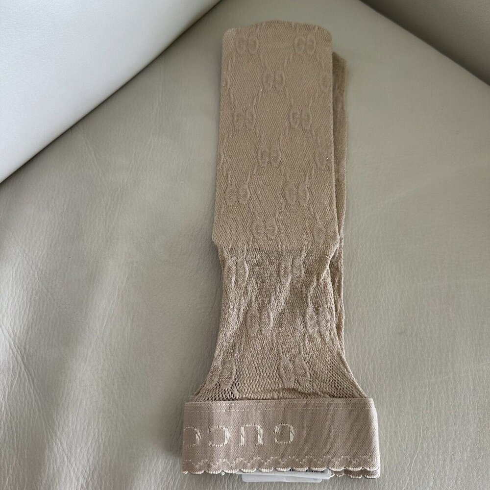 NEW GUCCI SOCKS BEIGE NUDE GG PRINT LUREX LACE SIZE S - Picture 7 of 7
